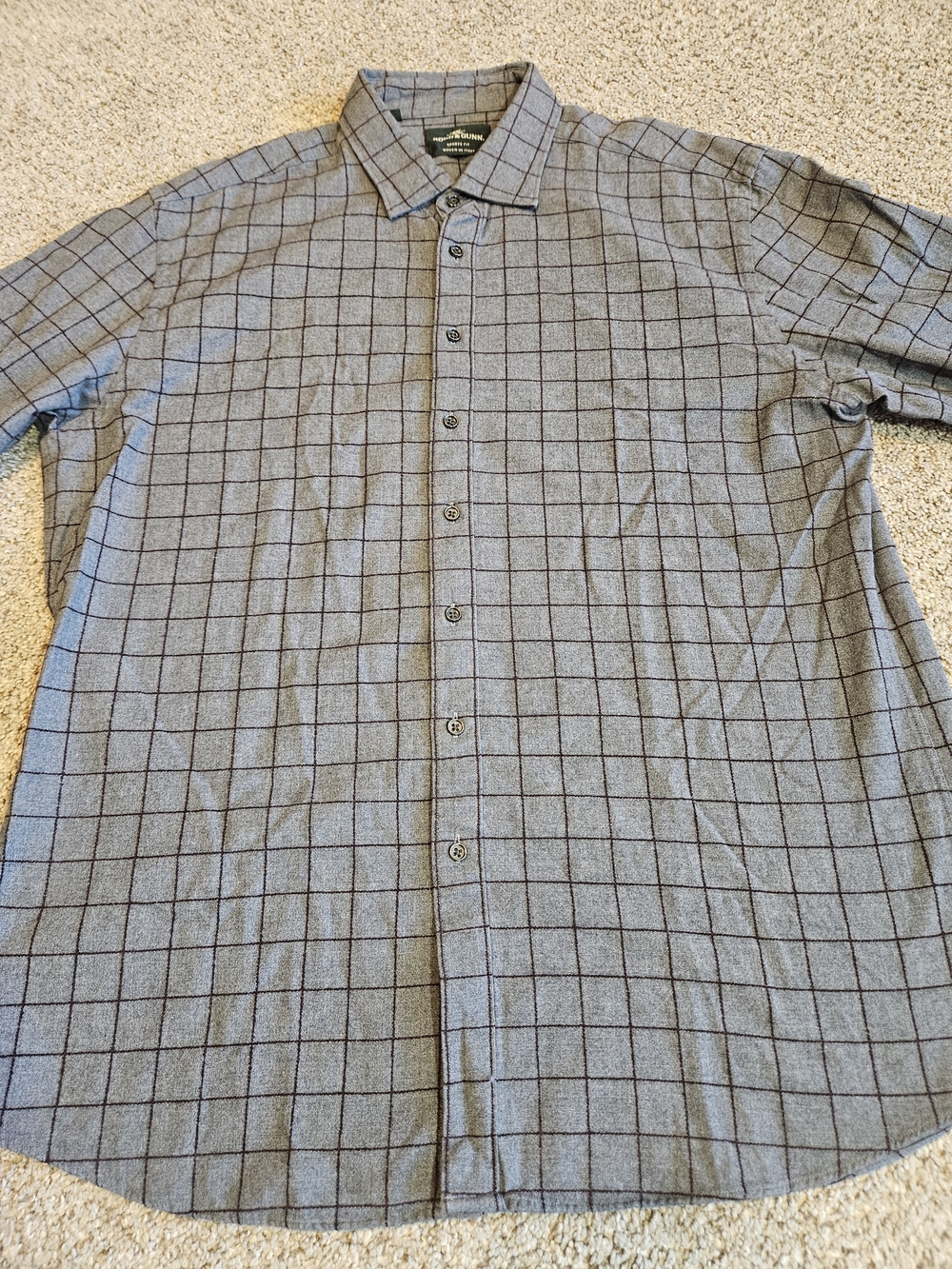 Rodd & Gunn Mens 2XL Grey Burgundy Windowpane Check Shirt Italian Fabric Sports